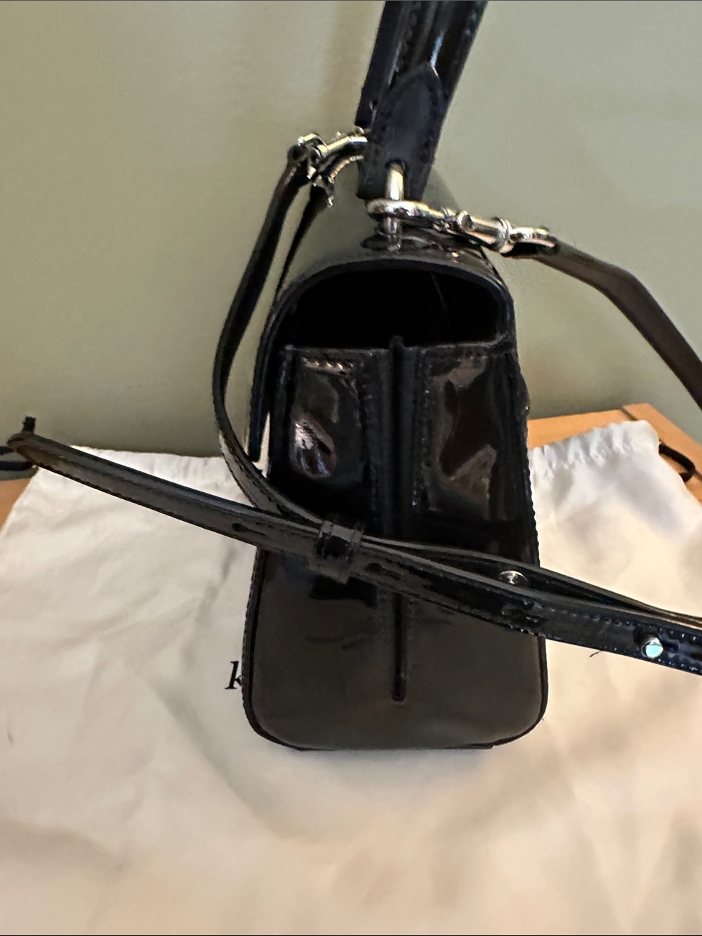 Kate Spade black, patent leather satchel with Top Handle - Picture 2 of 6